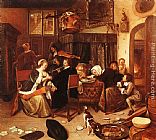 Jan Steen Canvas Paintings - The Dissolute Household